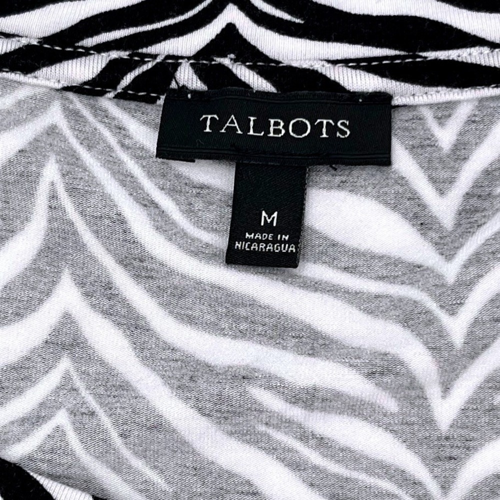 Talbots Womens Zebra Print Scoop Neck Short Sleeve Top Black White Size M - Picture 3 of 6
